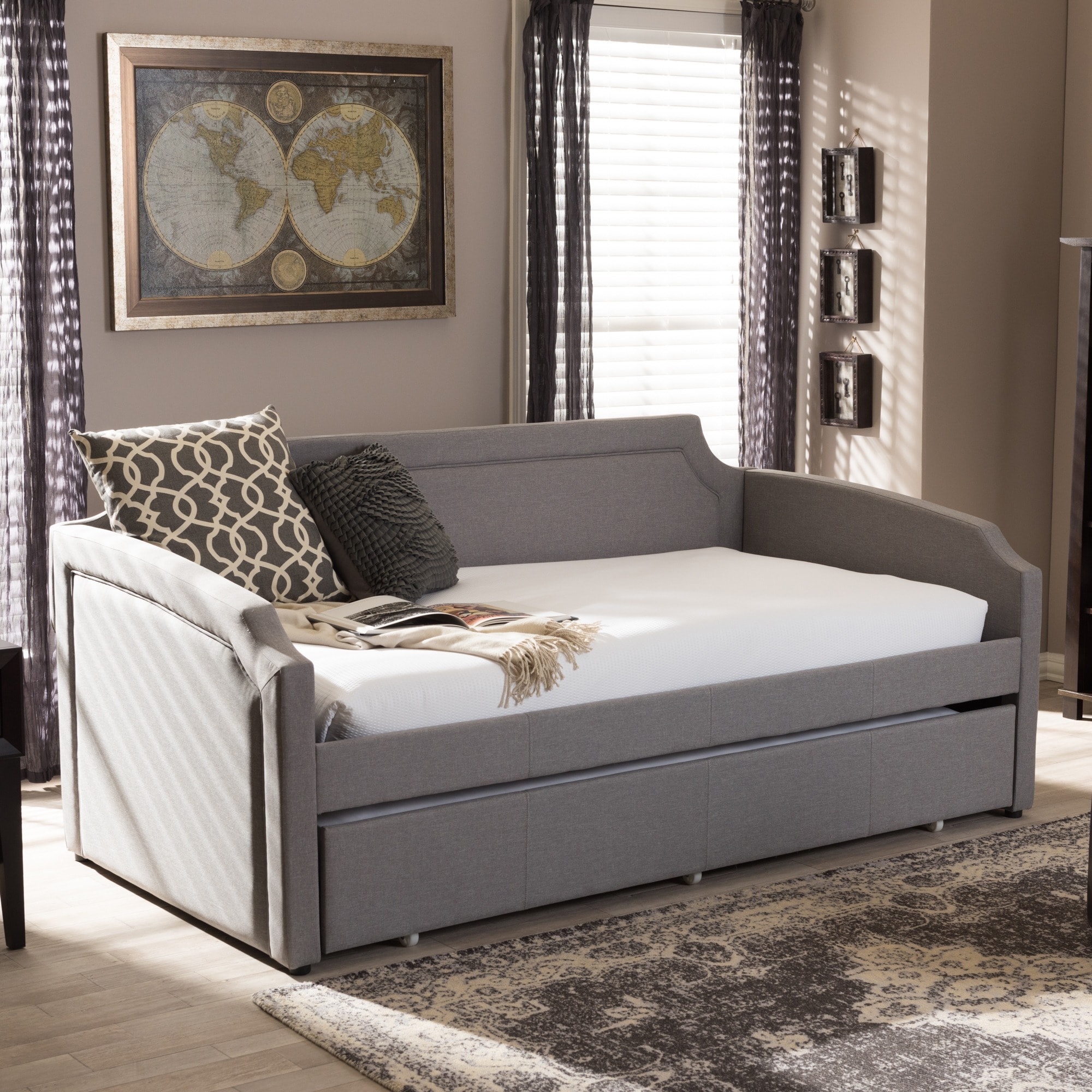 Paraskeve Modern And Contemporary Corners Sofa Twin Daybed With Roll Out Trundle Bed