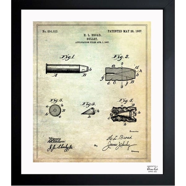 slide 2 of 3, Oliver Gal 'Bullet 1907' Framed Blueprint Art - Black