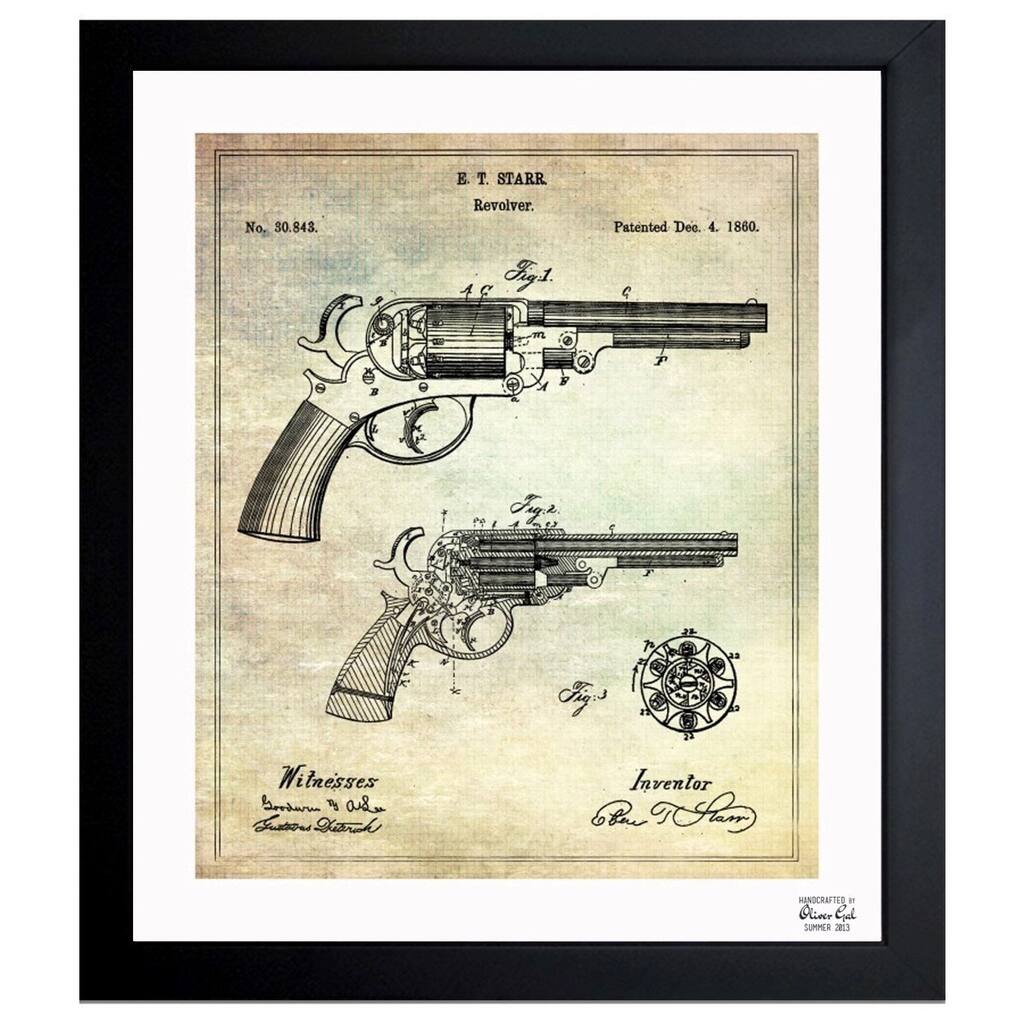 Oliver Gal 'Revolver 1860' Framed Blueprint Art