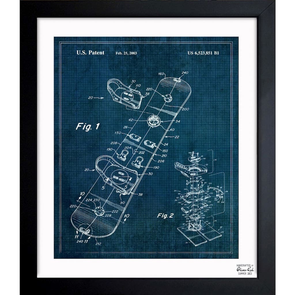 Oliver Gal 'Snowboard 2003' Framed Blueprint Art