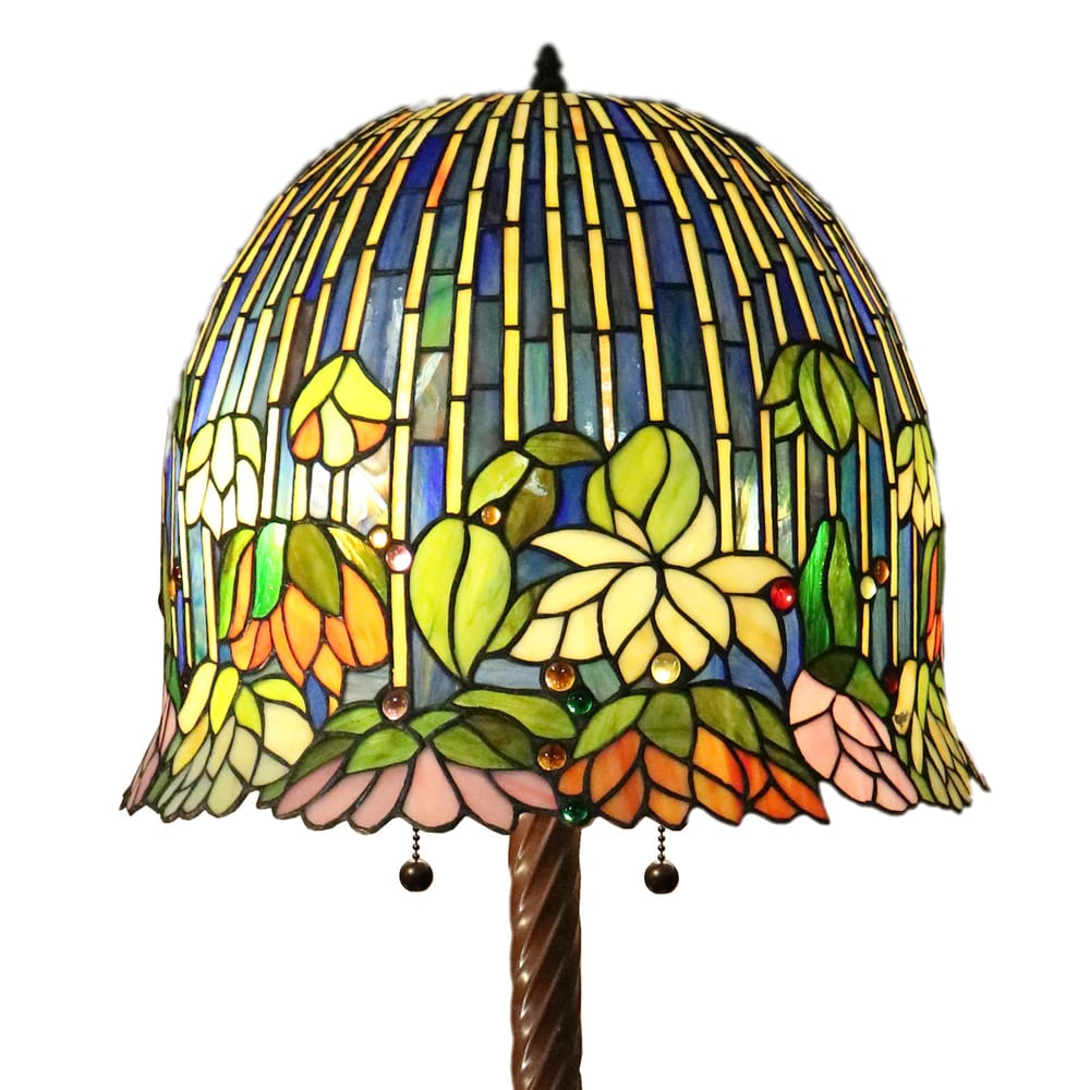 Warehouse of Tiffany Nicha 2-light Water lily 62-inch Multicolor Tiffany-style Floor Lamp