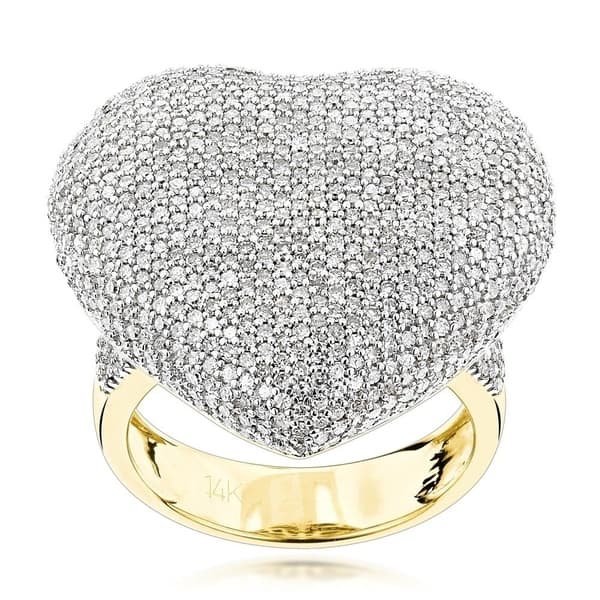 Luxurman 14k Gold 3ct Tdw Pave Puffed Diamond Heart Ring Overstock