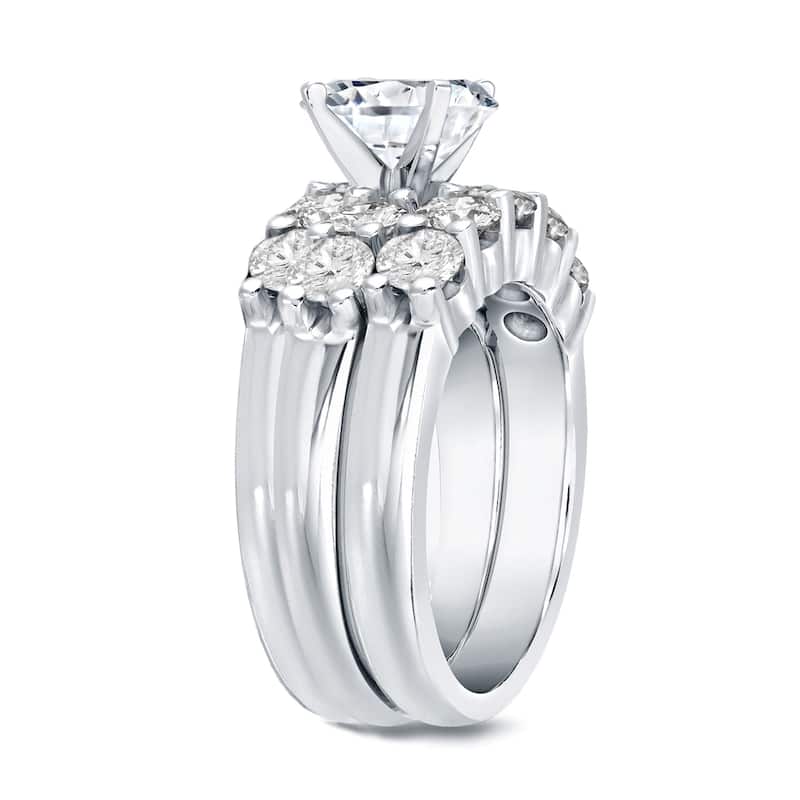 Auriya 14k Gold 4 4/5ctw Classic 5 Stone Diamond Engagement Ring Set 3pc Certified