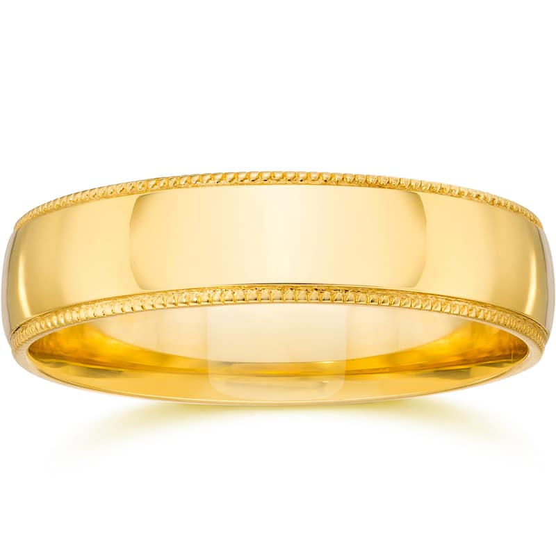 14k White Yellow and Rose Gold 4mm Plain Milgrain Wedding Band - 9 - Yellow