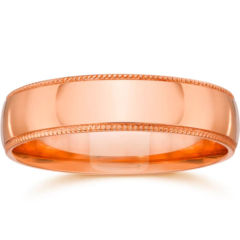 14k White Yellow and Rose Gold 4mm Plain Milgrain Wedding Band