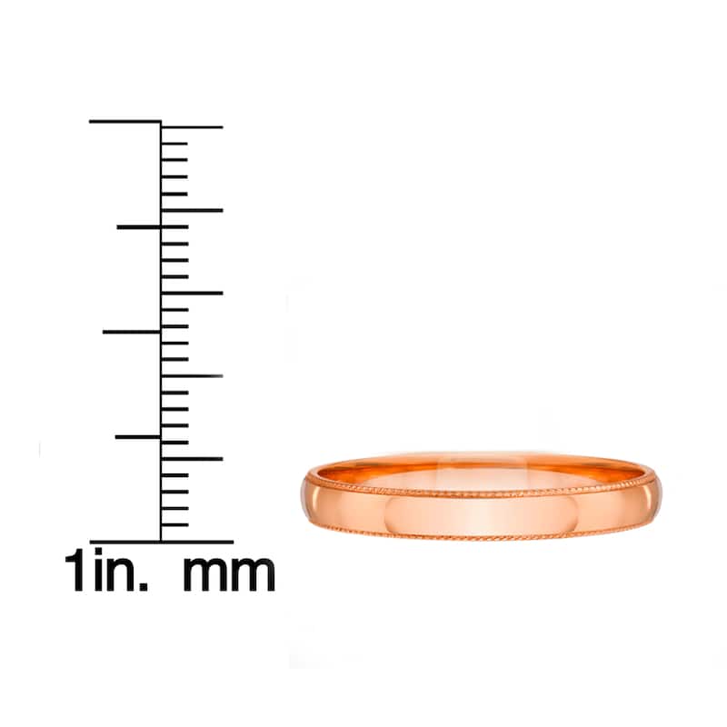 14k White Yellow and Rose Gold 4mm Plain Milgrain Wedding Band
