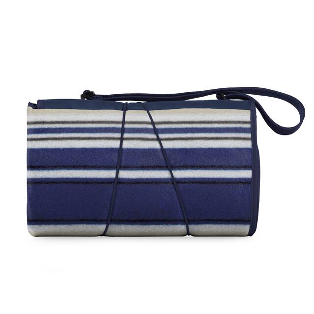 Picnic Time Navy and Blue-Striped Blanket Tote