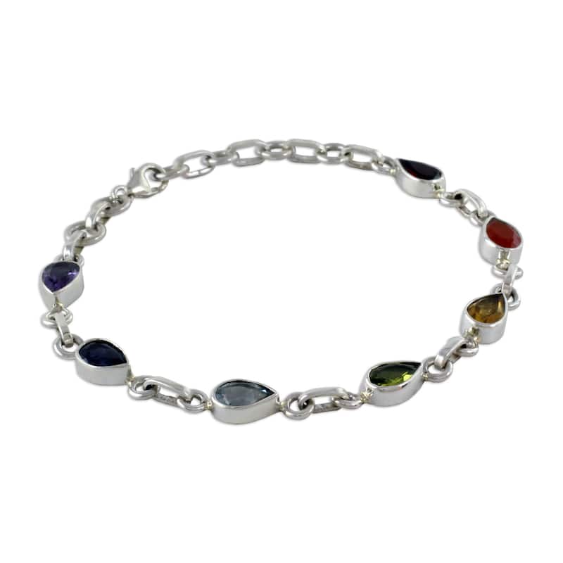 Handmade Sterling Silver 'Inner Glow' Multi-gemstone Bracelet (India)