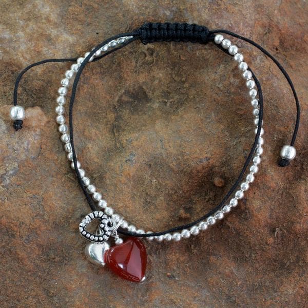 Handmade Sterling Silver 'Love Charm' Carnelian Bracelet (India)