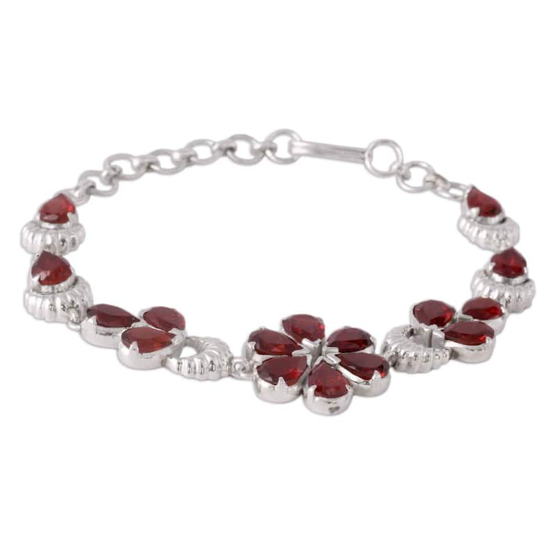 Handmade Sterling Silver 'Cherry Blossom' Garnet Bracelet (India)