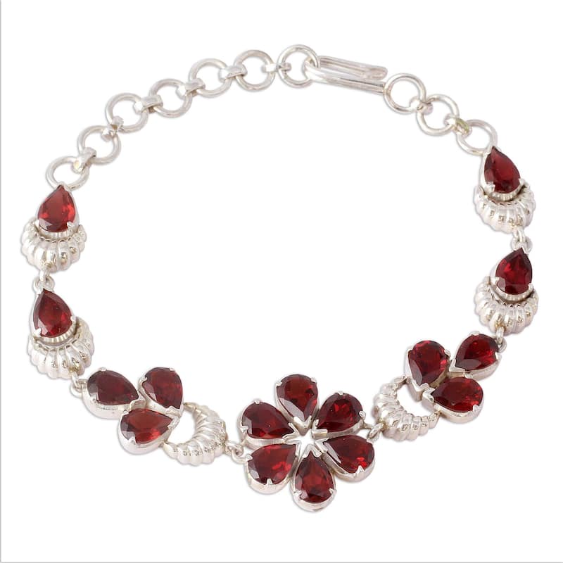 Handmade Sterling Silver 'Cherry Blossom' Garnet Bracelet (India)