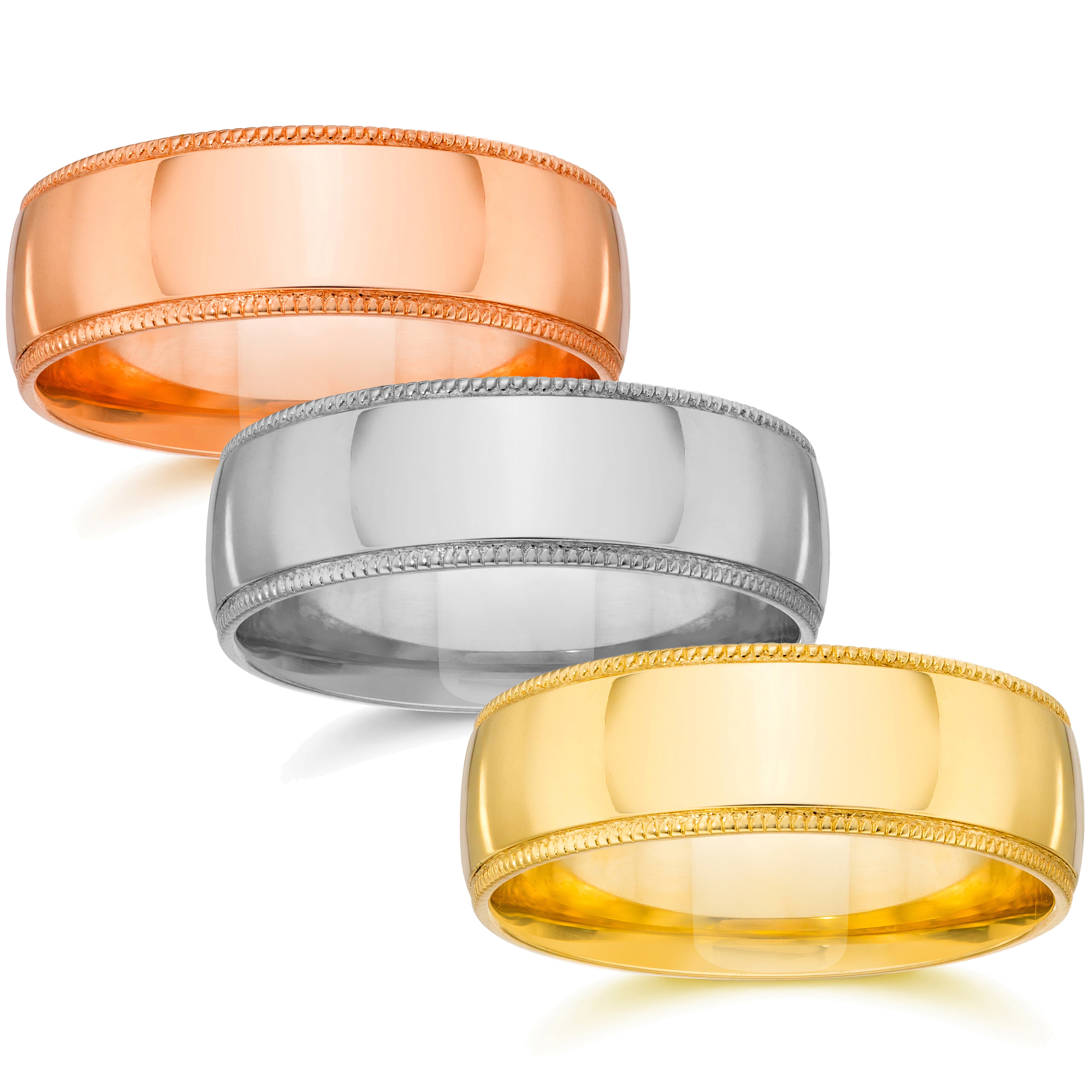 Bliss Diamond 14k White Yellow and Rose Gold 7mm Plain Milgrain Wedding Band