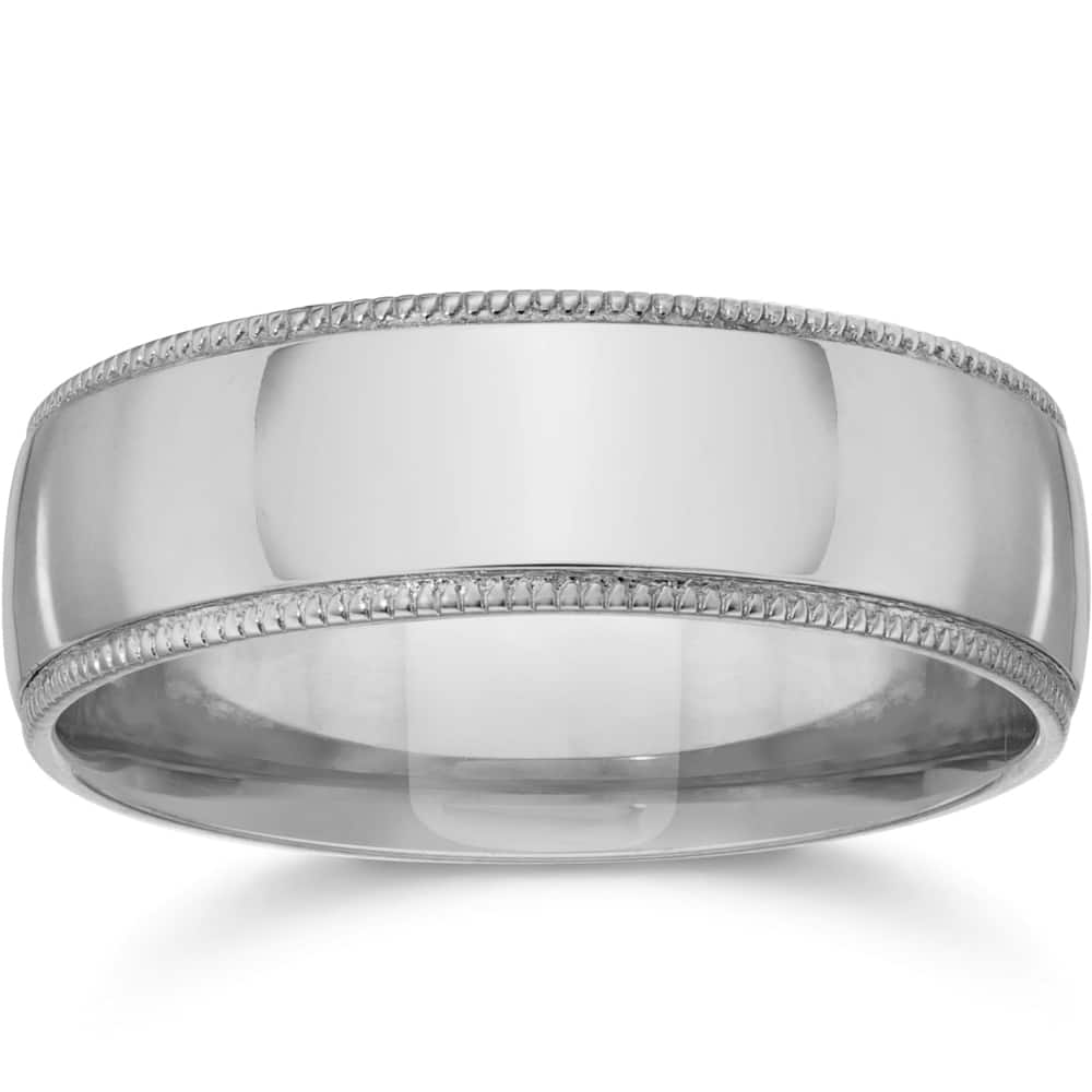 14k White Yellow and Rose Gold 7mm Plain Milgrain Wedding Band