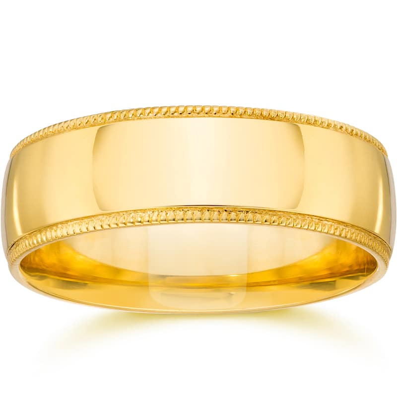 14k White Yellow and Rose Gold 7mm Plain Milgrain Wedding Band - 5 - Yellow