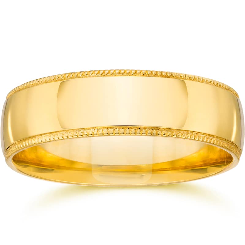 14k White Yellow and Rose Gold 5mm Plain Milgrain Wedding Band - Yellow, Size 6