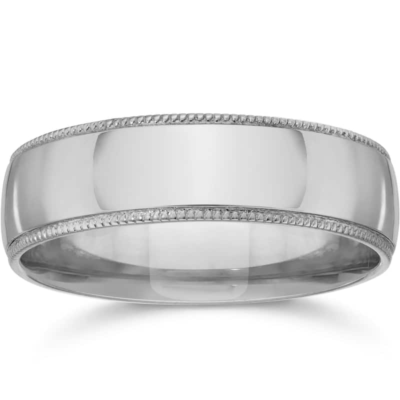 14k White Yellow and Rose Gold 5mm Plain Milgrain Wedding Band - White, Size 6.5