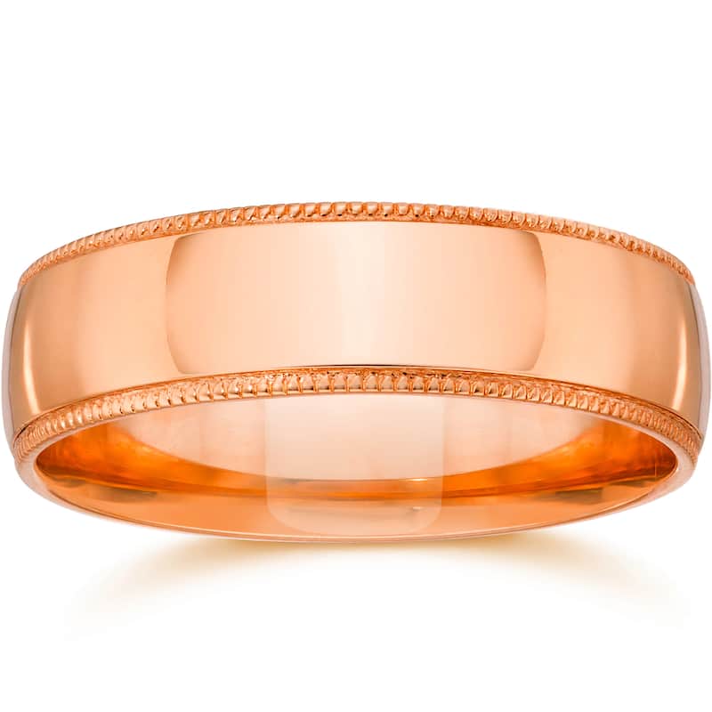 14k White Yellow and Rose Gold 5mm Plain Milgrain Wedding Band