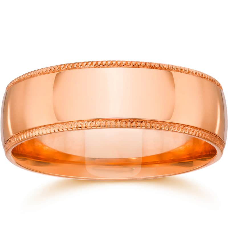 Bliss 14k White Yellow or Rose Gold Men's 6mm Plain Milgrain Wedding Band