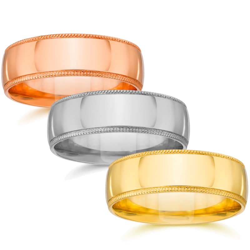 Bliss 14k White Yellow or Rose Gold Men's 6mm Plain Milgrain Wedding Band