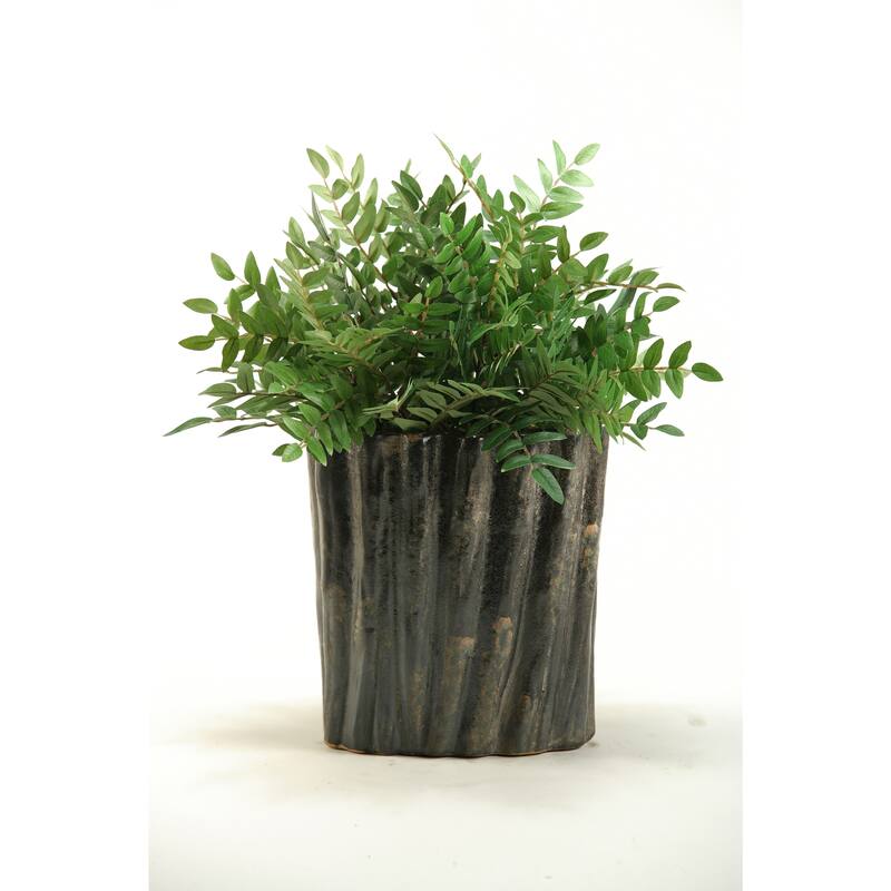 Green Locust Spray in Oval Ceramic Planter - Green