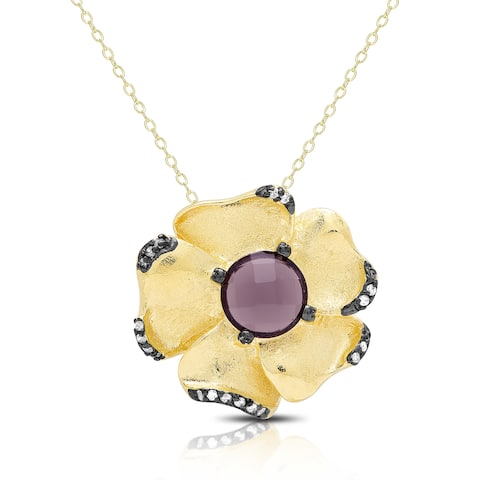 Samantha Stone Gold Over Silver Cubic Zirconia and Simulated Amethyst Flower Necklace