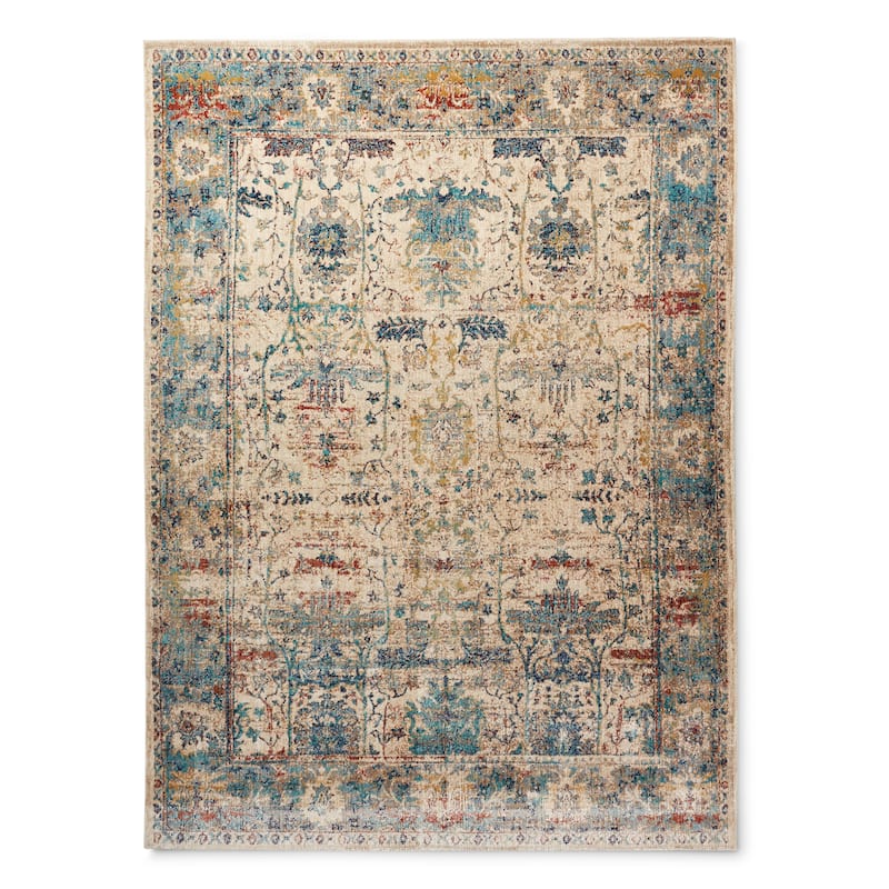 Alexander Home Contessa Traditional Ocean Floral Distressed Rug - 7'1 x 10'1 - Sand/Light Blue - Runner/Rectangle