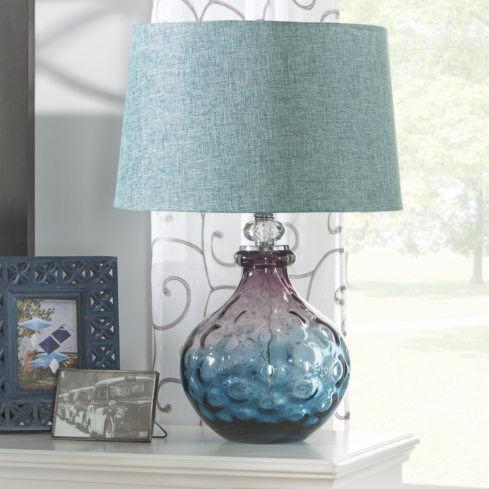 purple and teal lamp