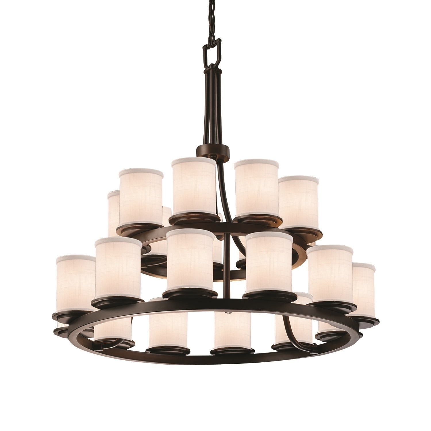 Justice Design Group Textile Dakota 21-light Dark Bronze Chandelier, White Cylinder - Flat Rim Shade (Dark Bronze, White) - Chandeliers For Bedrooms by Overstock.com
