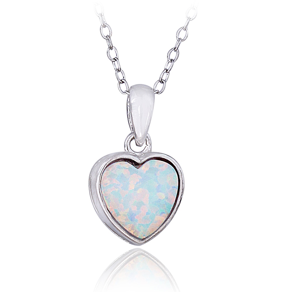 Glitzy Rocks Sterling Silver Created Opal Heart Necklace | eBay