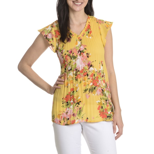 Sunny Leigh Women's Floral Print Pleated Top - Free Shipping On Orders ...