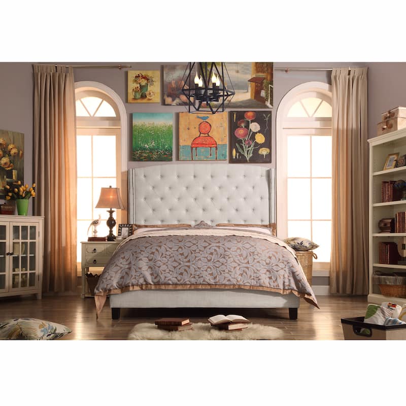 Moser Bay Tufted Wingback Upholstered Bed - Beige - King