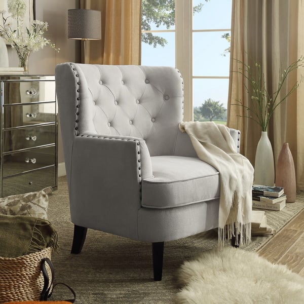 Tufted Upholstered Armchair with Nailhead Trim - Overstock - 11542620