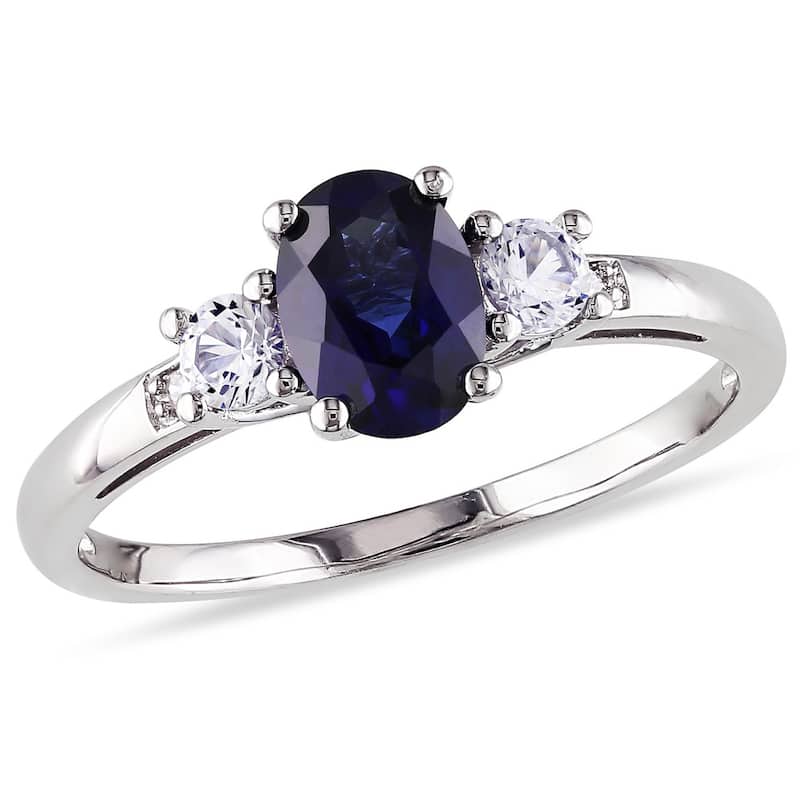 Miadora 10k White Gold Created Blue and White Sapphire Diamond Ring - 4