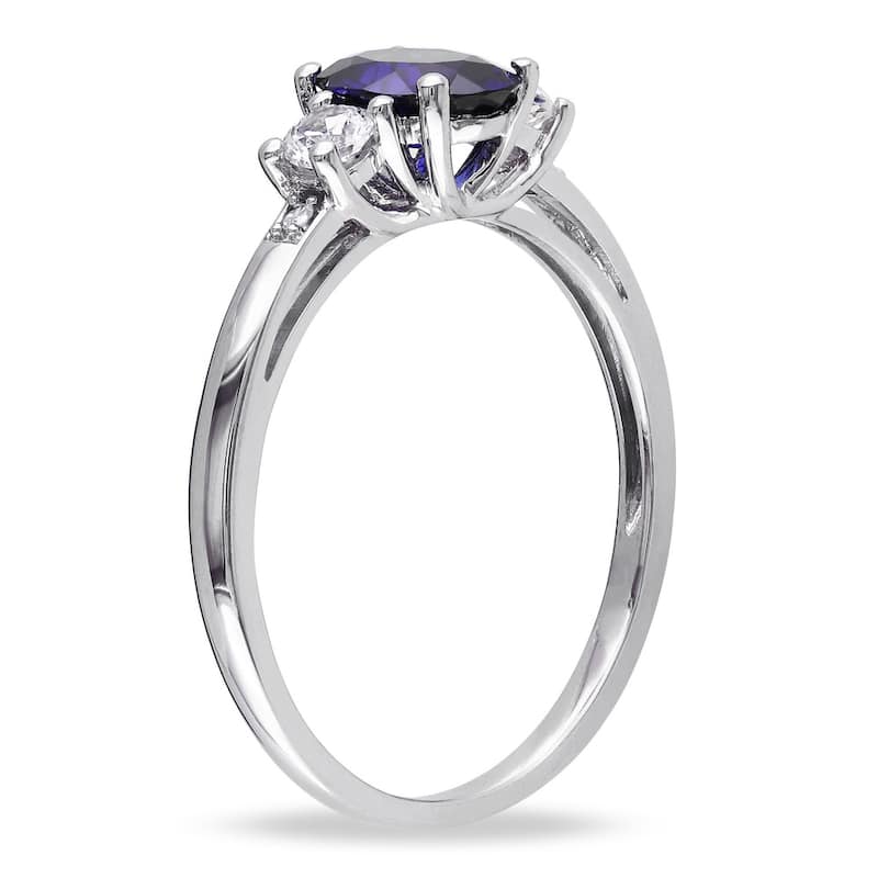 Miadora 10k White Gold Created Blue and White Sapphire Diamond Ring