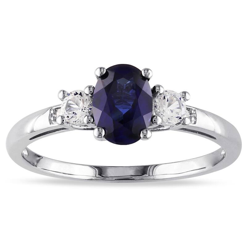 Miadora 10k White Gold Created Blue and White Sapphire Diamond Ring