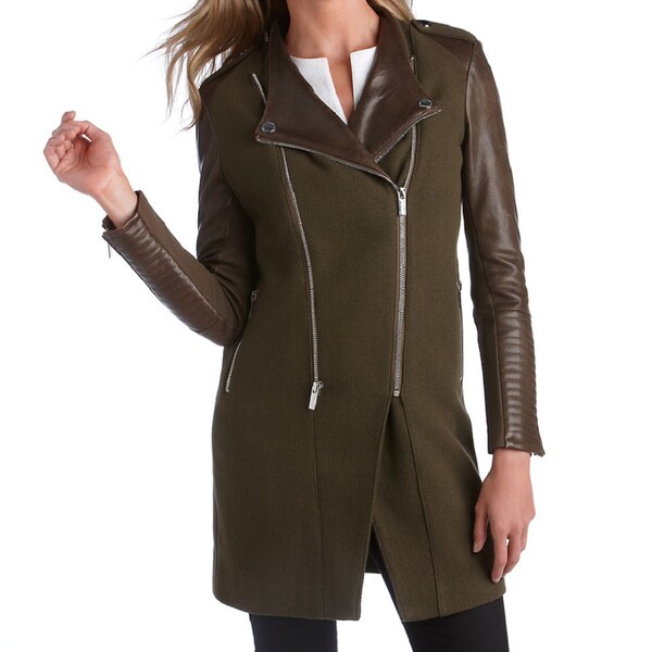 Bcbgmaxazria Army Green Double Zip Leather Sleeve Coat Free Bcbgmaxazria Army Green Double Zip Leather Sleeve Coat