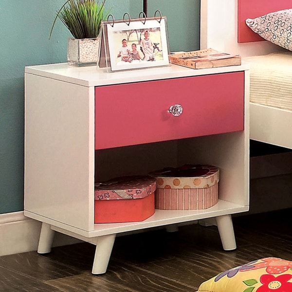 shop furniture of america kacie modern pink white youth nightstand