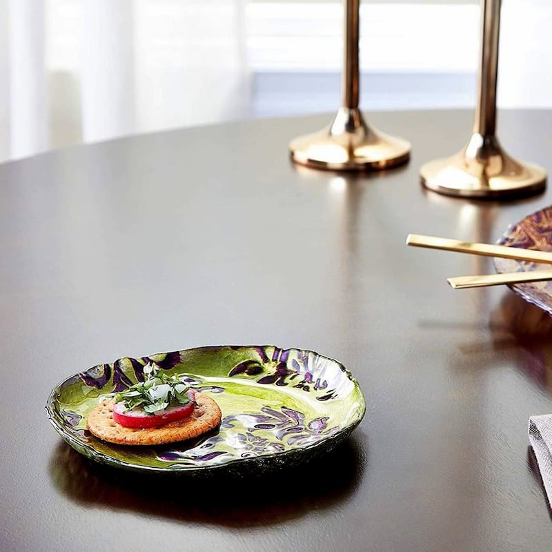 Damask Green Purple Canape Plate