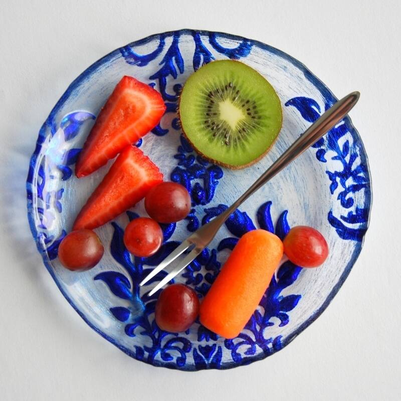 Damask Blue Velvet Canape Plate
