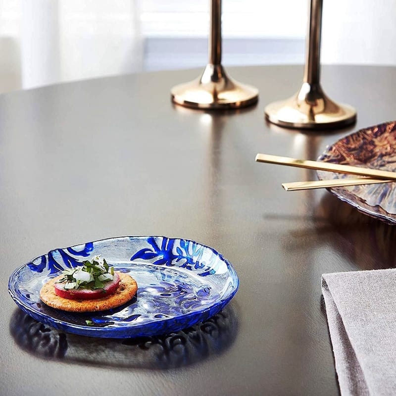 Damask Blue Velvet Canape Plate