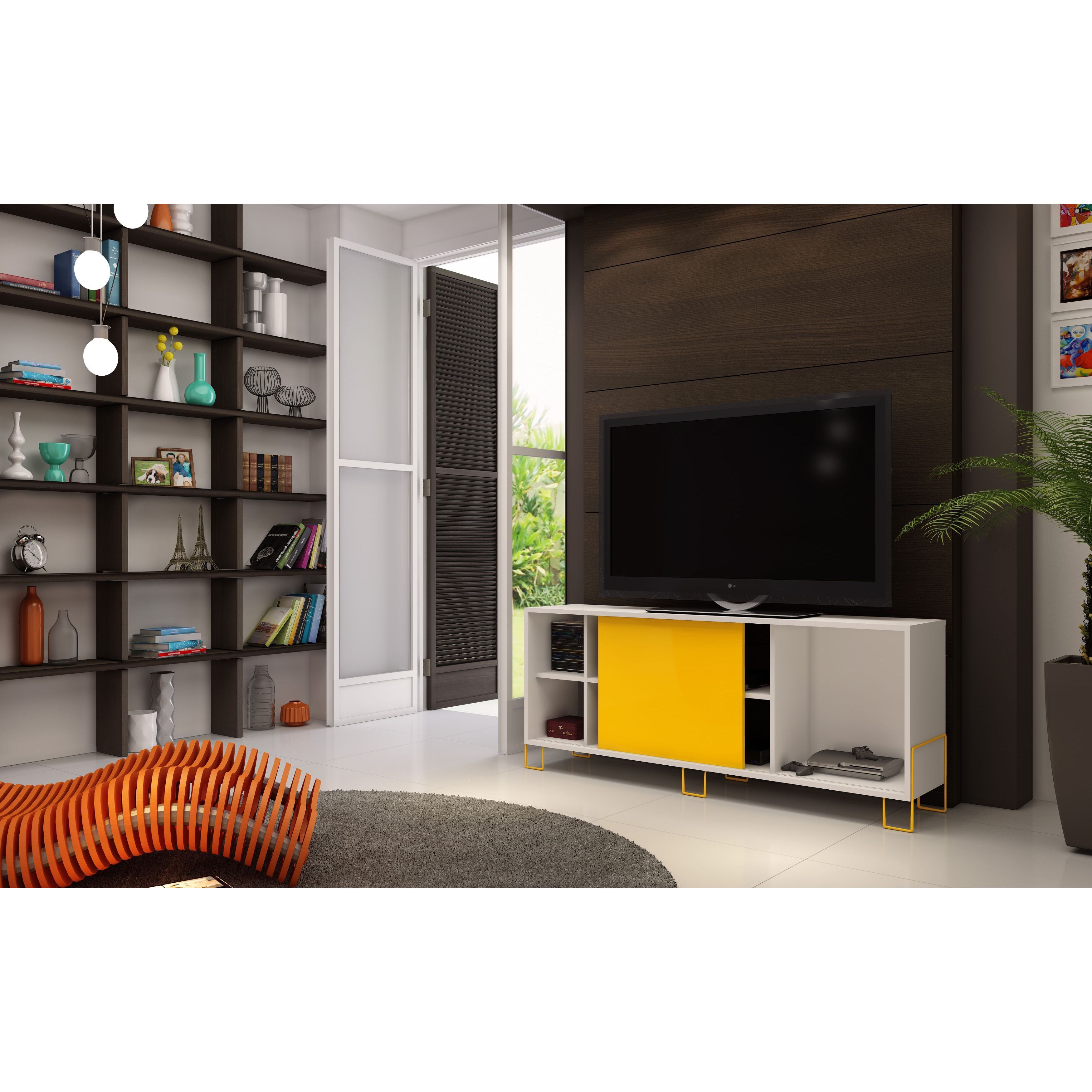 Shop Manhattan Comfort Nacka 4 Shelf Tv Stand With Sliding Door