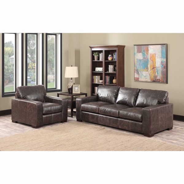 Maxweld Premium Distressed Brown Top Grain Leather Sofa And Maxweld Premium Distressed Brown Top Grain Leather Sofa And Chair