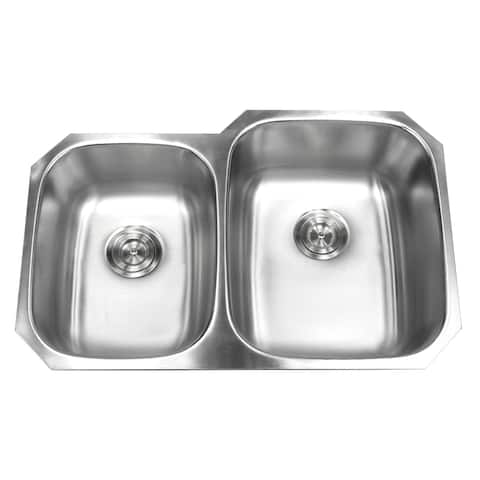 32-inch Double 40/60 Bowl 18 Gauge Undermount Stainless Steel Kitchen Sink with Basket Strainer (Large Right Bowl)