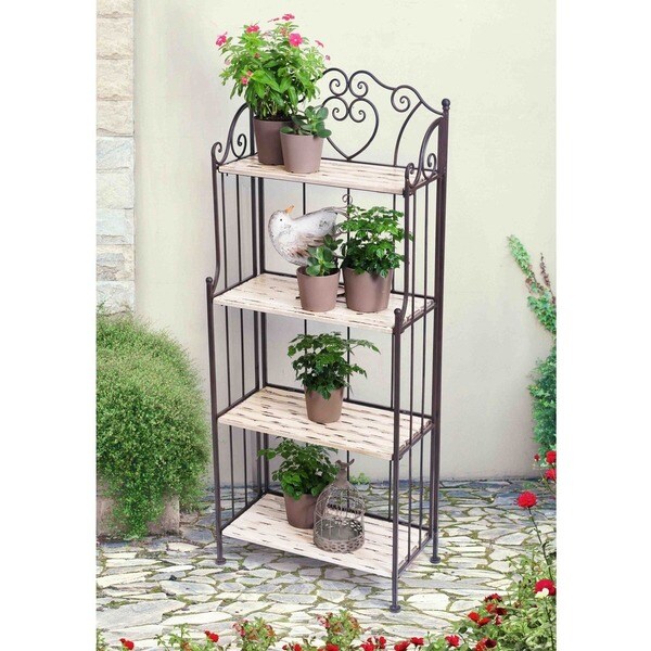 Shop Sunjoy Wrought Iron and Wood Bakers Rack Free Shipping Today