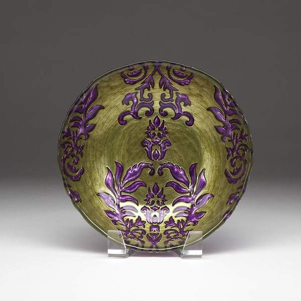 slide 1 of 1, Damask Green/ Purple Bowl