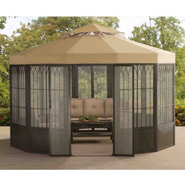 Sunjoy 110107004 Forks Screen House Pavilion Gazebo Free Sunjoy 110107004 Forks Screen House Pavilion Gazebo