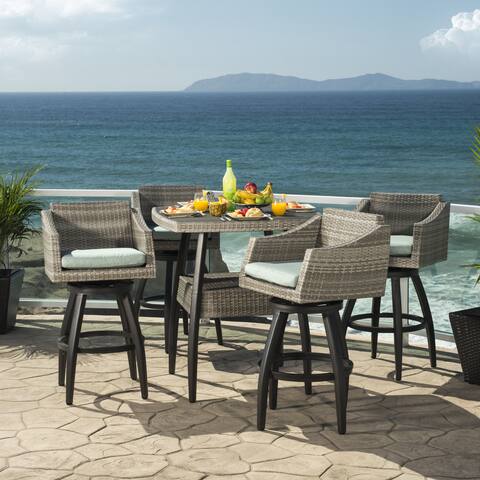 Cannes Spa Blue Outdoor Bar Stools and Table (5 piece set)