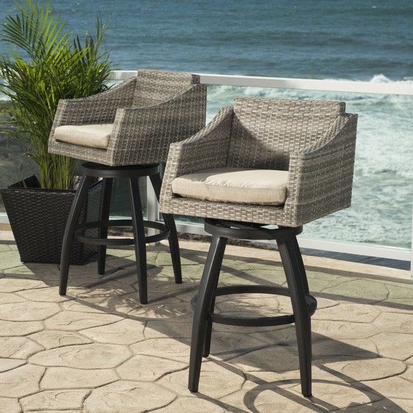 Cannes Slate Grey Outdoor Swivel Bar Stools (Set of 2) - Free Shipping