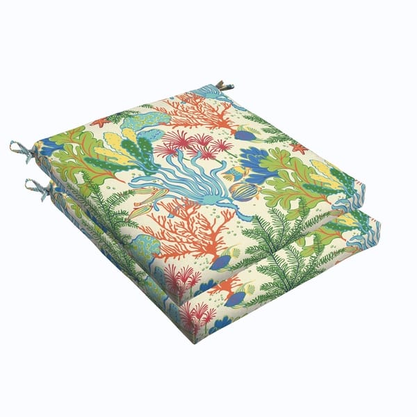 slide 1 of 3, Blue Green Seascape 19 x 2.5-inch Chair Cushion - Bristol (Set of 2)