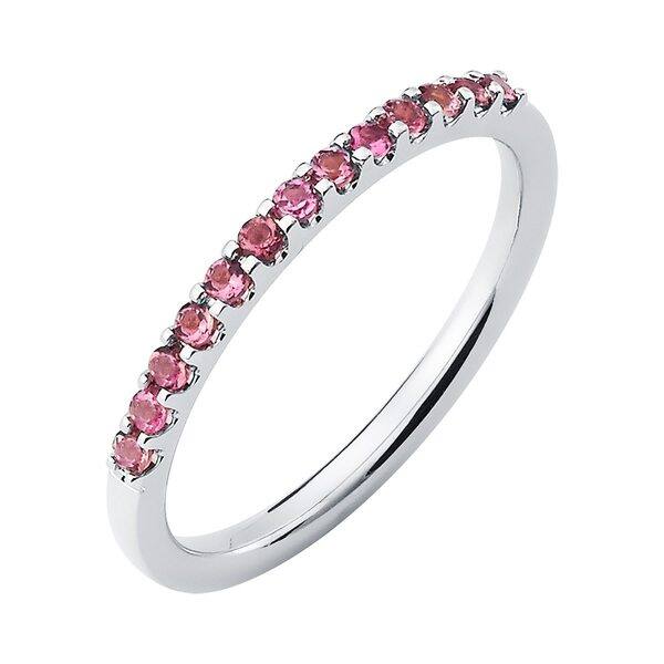 Pink tourmaline /& topaz stackable ring Sterling silver and 14k gold Pink tourmaline stack ring for women October birthstone ring